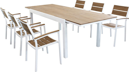 VIDUUS---set-tavolo-160/240x95-struttura-in-alluminio-bianco-compreso-di-6-sedute-Bianco-Milani-Home