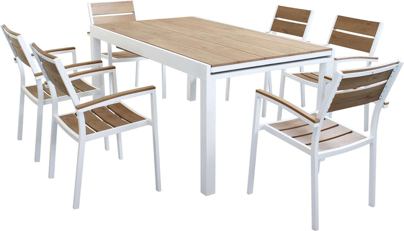 VIDUUS---set-tavolo-160/240x95-struttura-in-alluminio-bianco-compreso-di-6-sedute-Bianco-Milani-Home