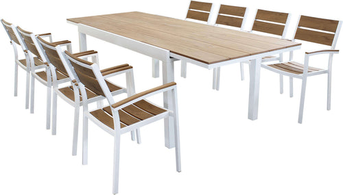 VIDUUS---set-tavolo-160/240x95-struttura-in-alluminio-bianco-compreso-di-8-sedute-Bianco-Milani-Home