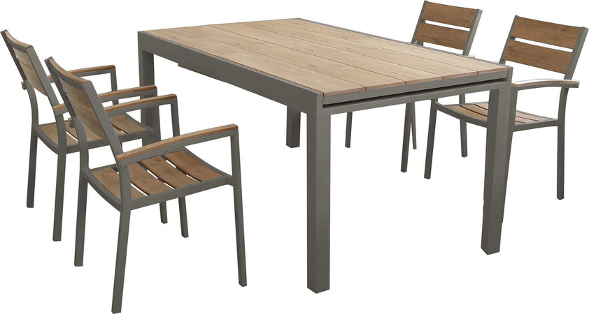 VIDUUS---set-tavolo-in-alluminio-cm-160/240x95x75-h-con-4-sedute-Taupe-Milani-Home