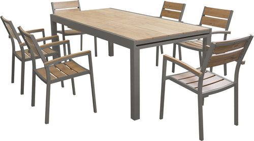 VIDUUS---set-tavolo-in-alluminio-cm-200/300x95x75-h-con-6-sedute-Taupe-Milani-Home