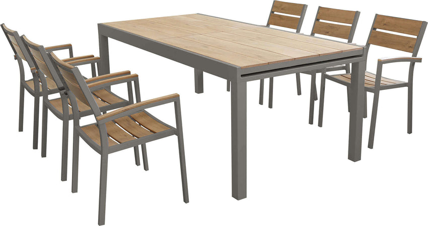 VIDUUS---set-tavolo-in-alluminio-cm-200/300x95x75-h-con-6-sedute-Taupe-Milani-Home