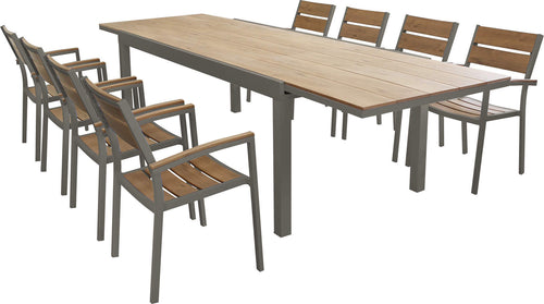 VIDUUS---set-tavolo-in-alluminio-cm-200/300x95x75-h-con-8-sedute-Taupe-Milani-Home