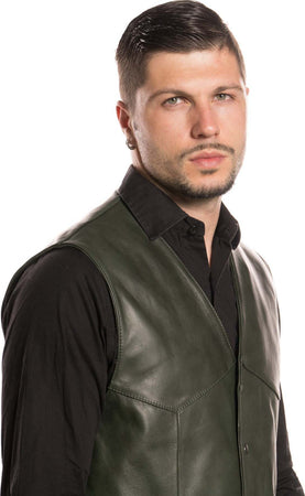 Vincent---Gilet-Uomo-Verde-in-vera-Pelle