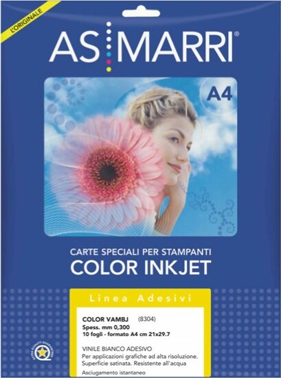 Vinile color vambj 8304 - per inkjet - A4 - bianco - 10 fogli - As Marri Cancelleria e prodotti per ufficio/Archivio ufficio e accessori per scrivania/Etichette divisori per schedario e timbri/Etichette ed etichette adesive/Etichette per stampanti Eurocartuccia - Pavullo, Commerciovirtuoso.it