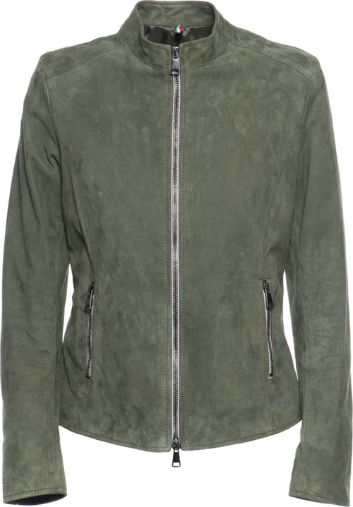 Violetta-Bis---Giacca-Donna-Verde-in-vera-pelle-Scamosciata