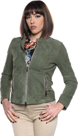 Violetta-Bis---Giacca-Donna-Verde-in-vera-pelle-Scamosciata