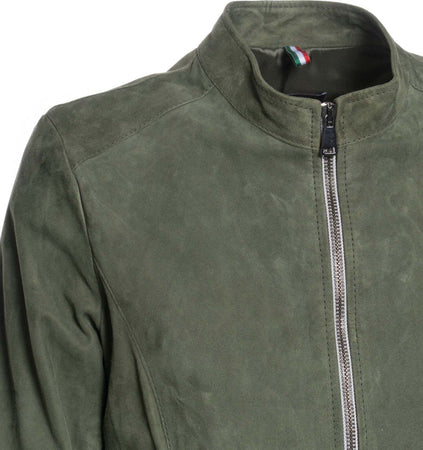 Violetta-Bis---Giacca-Donna-Verde-in-vera-pelle-Scamosciata