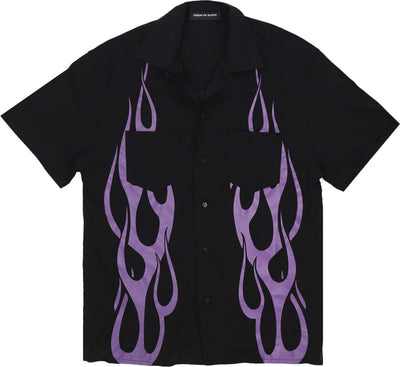 VISION-OF-SUPER-Camicia-Manica-Corta-Uomo-Flames-Shirt-Black/purple-da-uomo