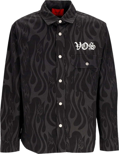 VISION-OF-SUPER-Camicia-Manica-Lunga-Uomo-Aop-Flames-Print-Shirt-Black-da-uomo