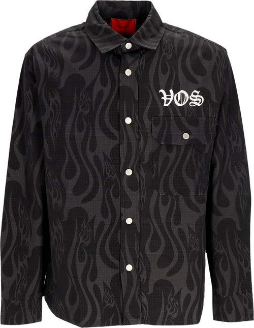 VISION-OF-SUPER-Camicia-Manica-Lunga-Uomo-Aop-Flames-Print-Shirt-Black-da-uomo