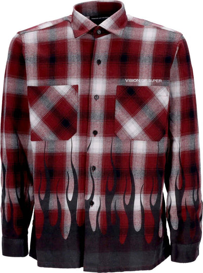 VISION-OF-SUPER-Camicia-Manica-Lunga-Uomo-Flames-Shirt-Grape-Wine-da-uomo