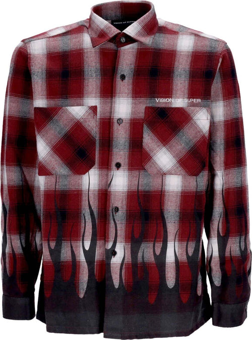VISION-OF-SUPER-Camicia-Manica-Lunga-Uomo-Flames-Shirt-Grape-Wine-da-uomo