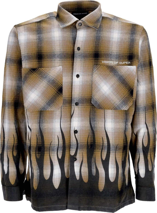 VISION-OF-SUPER-Camicia-Manica-Lunga-Uomo-Flames-Shirt-Plantation-da-uomo