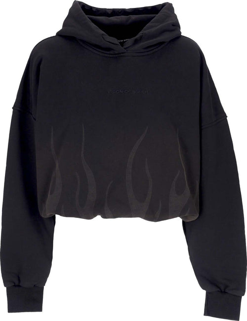 VISION-OF-SUPER-Felpa-Cappuccio-Corta-Donna-Corrosive-Flames-Hoodie-Black-da-donna