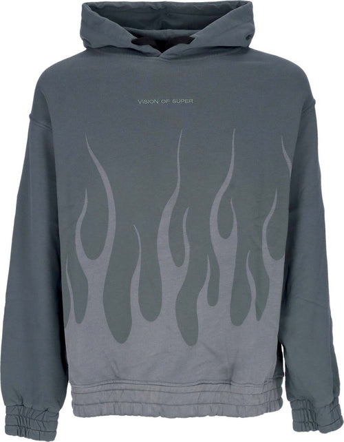VISION-OF-SUPER-Felpa-Cappuccio-Uomo-Corrosive-Flames-Hoodie-Balsam-Green-da-uomo