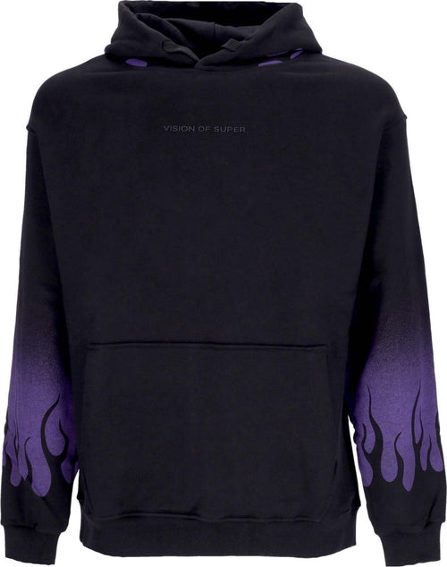 VISION-OF-SUPER-Felpa-Cappuccio-Uomo-Negative-Flames-Hoodie-Black/purple-da-uomo