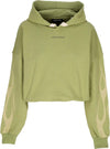 VISION-OF-SUPER-Felpa-Leggera-Cappuccio-Corta-Donna-Flames-Crop-Hoodie-Green/off-White-da-donna