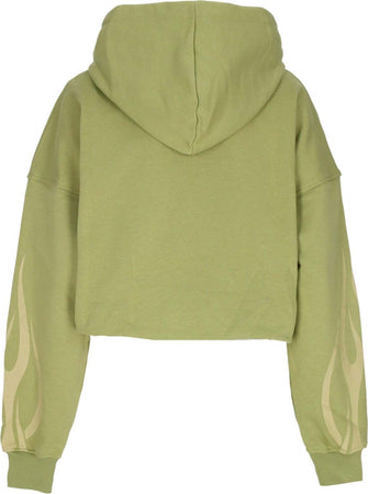 VISION-OF-SUPER-Felpa-Leggera-Cappuccio-Corta-Donna-Flames-Crop-Hoodie-Green/off-White-da-donna