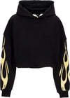 VISION-OF-SUPER-Felpa-Leggera-Cappuccio-Donna-Flames-Crop-Hoodie-Black/off-White-da-donna