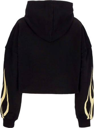 VISION-OF-SUPER-Felpa-Leggera-Cappuccio-Donna-Flames-Crop-Hoodie-Black/off-White-da-donna