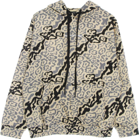 VISION-OF-SUPER-Felpa-Leggera-Cappuccio-Uomo-Allover-Leopard-Hoodie-Beige-da-uomo