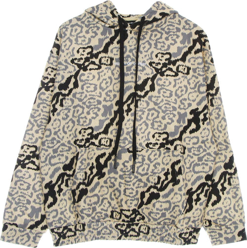 VISION-OF-SUPER-Felpa-Leggera-Cappuccio-Uomo-Allover-Leopard-Hoodie-Beige-da-uomo