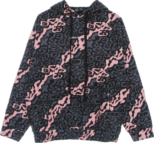 VISION-OF-SUPER-Felpa-Leggera-Cappuccio-Uomo-Allover-Leopard-Hoodie-Pink/grey-da-uomo