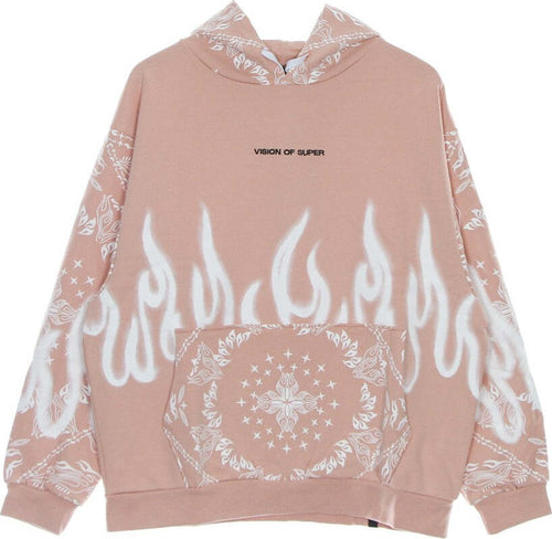 VISION-OF-SUPER-Felpa-Leggera-Cappuccio-Uomo-Bandana-Print-Hoodie-Pink-da-uomo