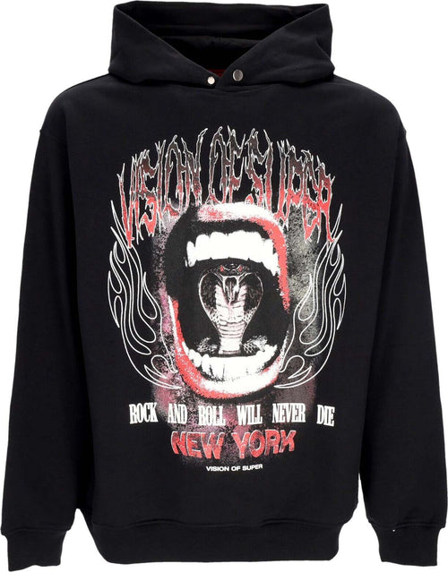 VISION-OF-SUPER-Felpa-Leggera-Cappuccio-Uomo-Cobra-Mouth-Print-Hoodie-Black-da-uomo
