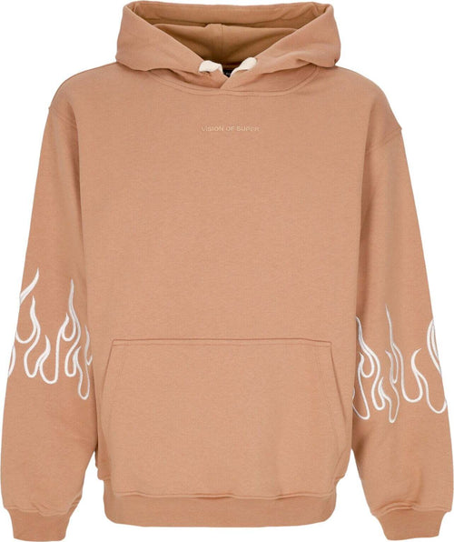 VISION-OF-SUPER-Felpa-Leggera-Cappuccio-Uomo-Embroidery-Flame-Hoodie-Terracotta-da-uomo