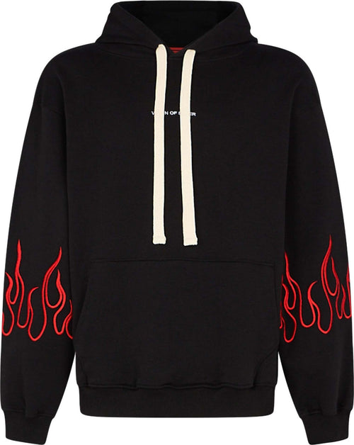 VISION-OF-SUPER-Felpa-Leggera-Cappuccio-Uomo-Embroidery-Flames-Hoodie-Black/red-da-uomo