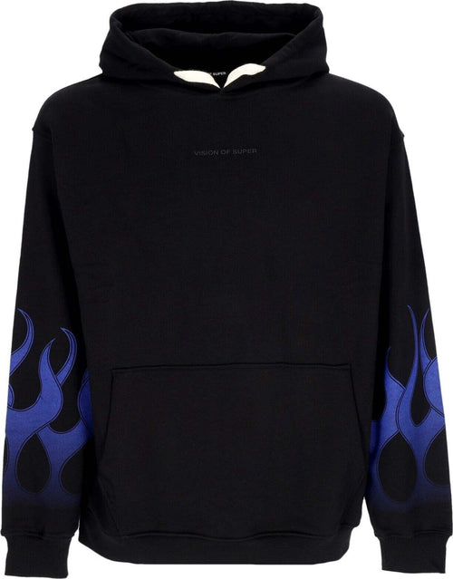 VISION-OF-SUPER-Felpa-Leggera-Cappuccio-Uomo-Flames-Hoodie-Black/blue-da-uomo