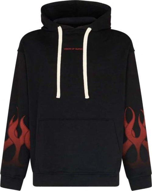 VISION-OF-SUPER-Felpa-Leggera-Cappuccio-Uomo-Flames-Hoodie-Black/red-da-uomo