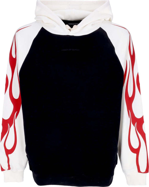 VISION-OF-SUPER-Felpa-Leggera-Cappuccio-Uomo-Flames-Hoodie-Off-White/black/red-da-uomo
