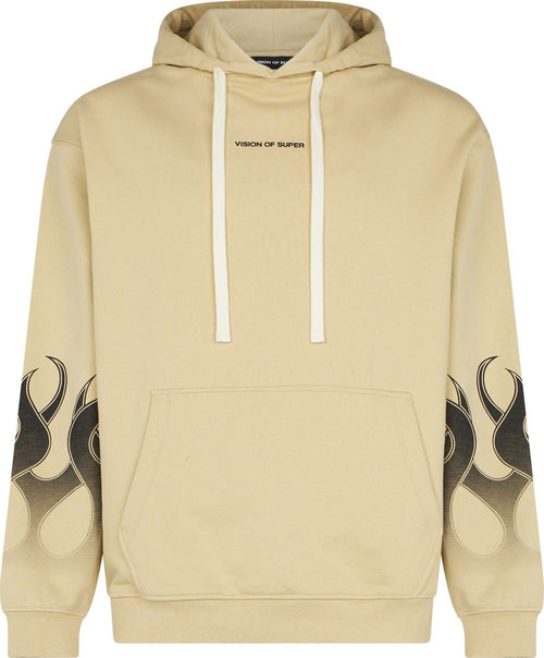 VISION-OF-SUPER-Felpa-Leggera-Cappuccio-Uomo-Flames-Hoodie-Sand/black-da-uomo