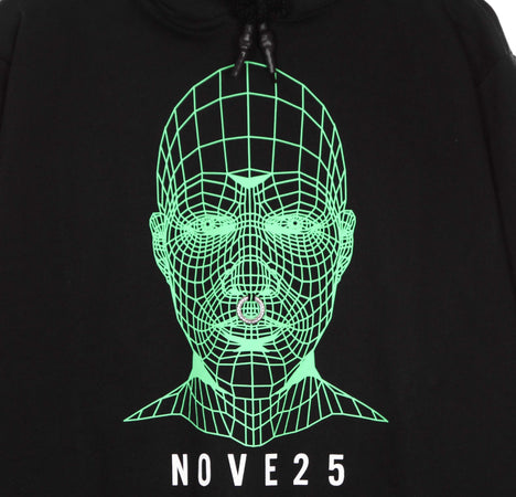 VISION-OF-SUPER-Felpa-Leggera-Cappuccio-Uomo-Green-Face-Hoodie-X-Nove25-Black/green-da-uomo