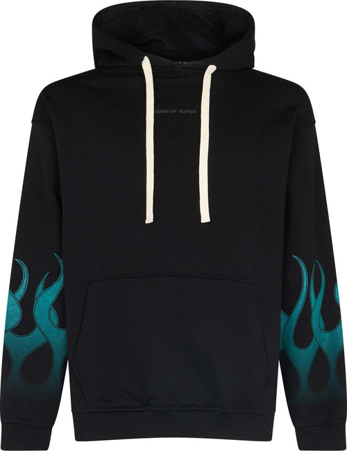 VISION-OF-SUPER-Felpa-Leggera-Cappuccio-Uomo-Racing-Flames-Hoodie-Black-da-uomo