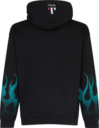 VISION-OF-SUPER-Felpa-Leggera-Cappuccio-Uomo-Racing-Flames-Hoodie-Black-da-uomo