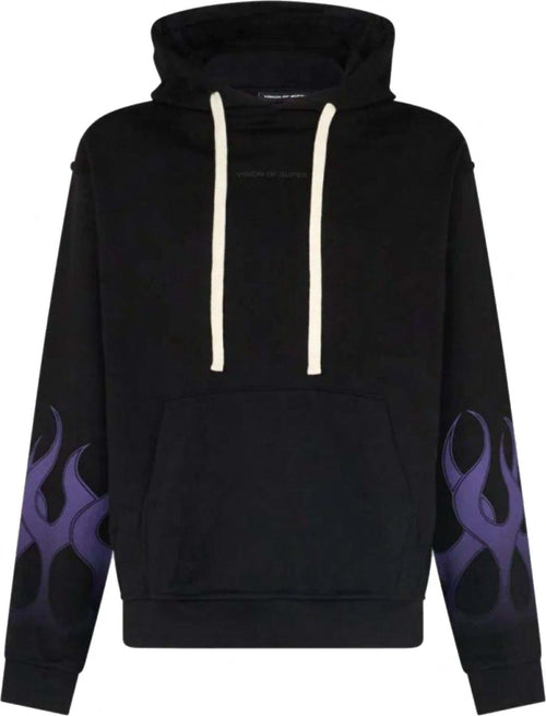 VISION-OF-SUPER-Felpa-Leggera-Cappuccio-Uomo-Racing-Flames-Hoodie-Black/purple-da-uomo