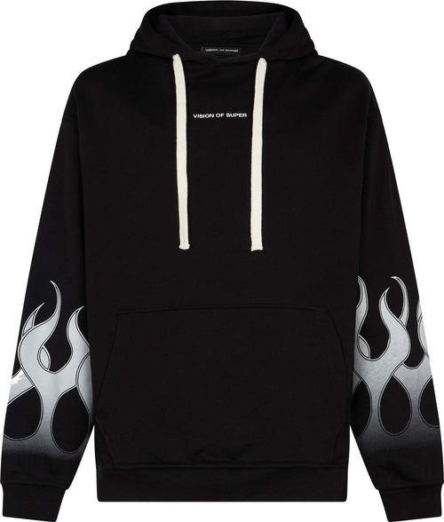 VISION-OF-SUPER-Felpa-Leggera-Cappuccio-Uomo-Racing-Flames-Hoodie-Black/white-da-uomo