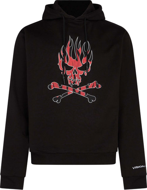 VISION-OF-SUPER-Felpa-Leggera-Cappuccio-Uomo-Skull-Print-Hoodie-Black/red-da-uomo