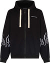 VISION-OF-SUPER-Felpa-Leggera-Cappuccio-Zip-Uomo-Embroidered-Flames-Open-Hoodie-Black/white-da-uomo