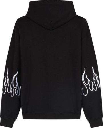 VISION-OF-SUPER-Felpa-Leggera-Cappuccio-Zip-Uomo-Embroidered-Flames-Open-Hoodie-Black/white-da-uomo