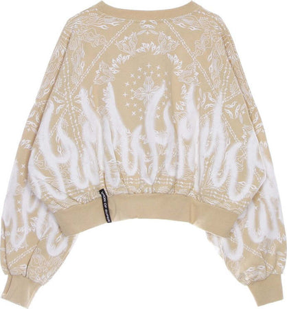 VISION-OF-SUPER-Felpa-Leggera-Girocollo-Corta-Donna-Crop-Bandana-Print-Beige-da-donna