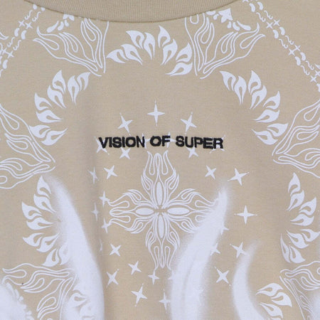 VISION-OF-SUPER-Felpa-Leggera-Girocollo-Corta-Donna-Crop-Bandana-Print-Beige-da-donna