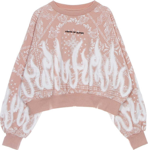 VISION-OF-SUPER-Felpa-Leggera-Girocollo-Corta-Donna-Crop-Hoodie-Bandana-Print-Pink-da-donna