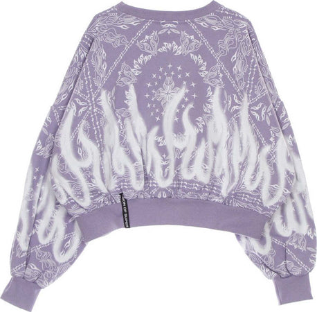 VISION-OF-SUPER-Felpa-Leggera-Girocollo-Corta-Donna-Crop-Hoodie-Spray-Flames-Lilac/white-da-donna