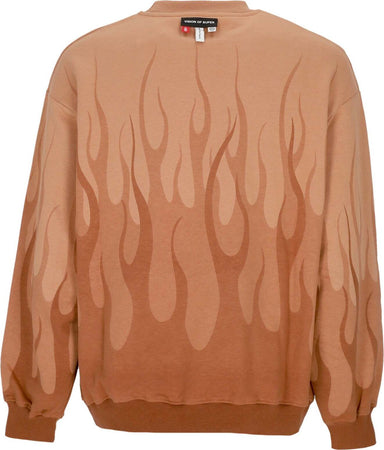 VISION-OF-SUPER-Felpa-Leggera-Girocollo-Uomo-Double-Flames-Crewneck-Terracotta-da-uomo
