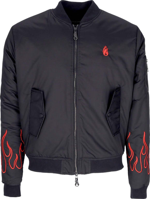 VISION-OF-SUPER-Giubbotto-Bomber-Uomo-Embroidered-Flames-Bomber-Black/red-da-uomo